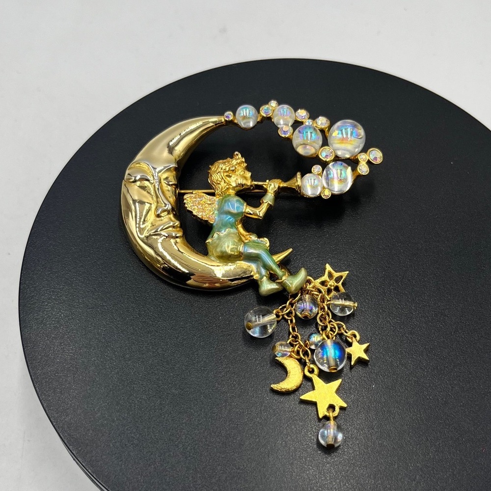 Kirks Folly Pipedream Fairy Moon
Brooch Pin Crystal & Star Dangles‎ Charms